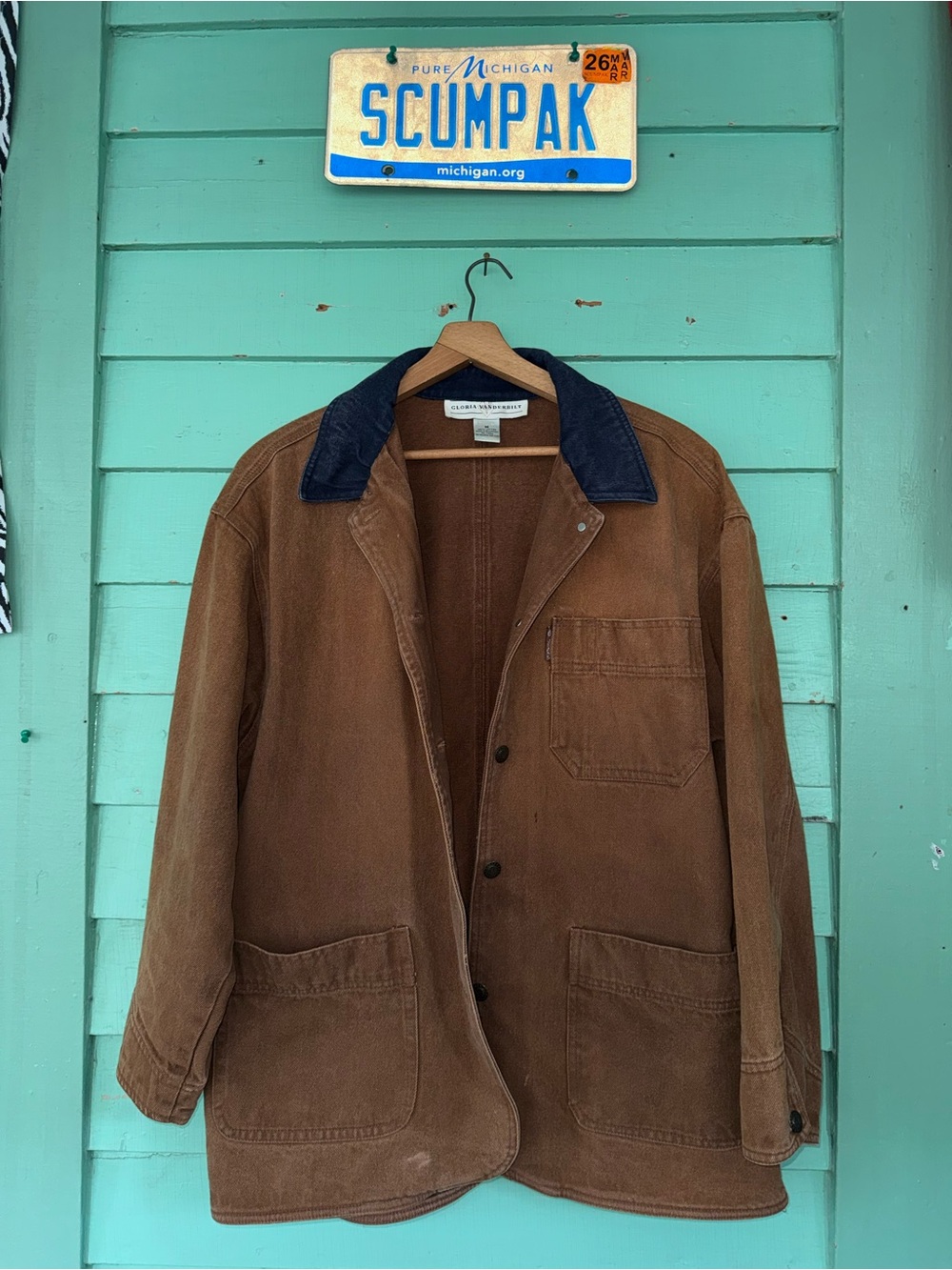 Gloria Vanderbilt Brown Canvas Field Jacket with Navy Corduroy Collar